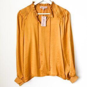 PHILOSOPHY Gold Long Sleeve Cuffed Blouse with Tie Closure - Size Small …